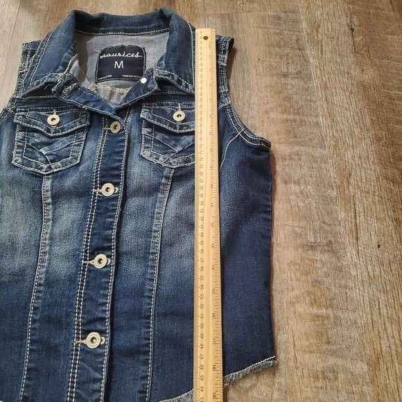 MAURICE'S WOMANS JEAN VEST MEDIUM POCKETS BUTTON CLOSURE BLUE - Picture 7 of 7